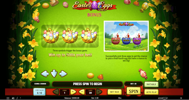 Ganhos máximos no Easter Eggs slot.