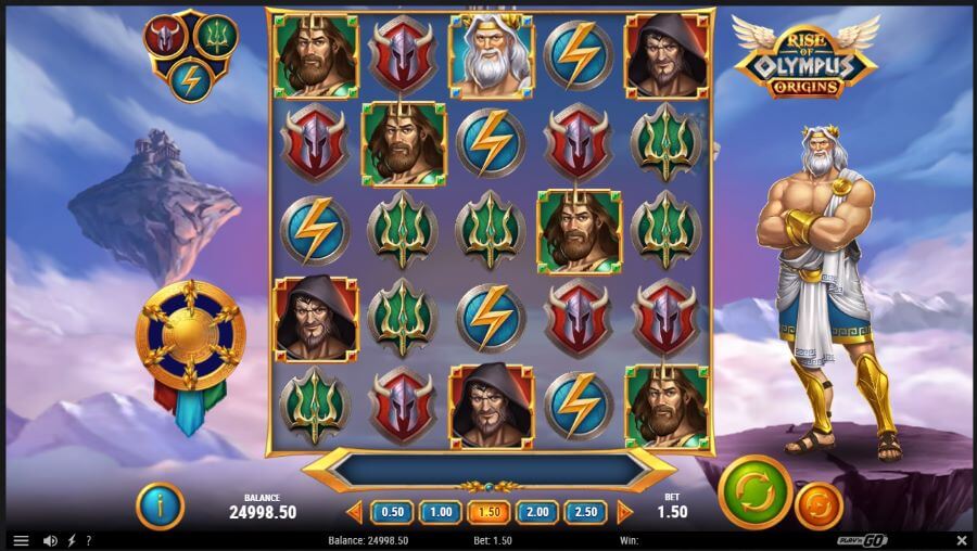 Gráficos e sons no Rise of Olypus Origins slot.