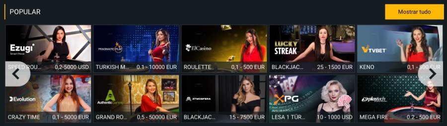 Jogos de cassino ao vivo MELbet